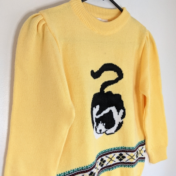 Vintage 80s Kitschy Cat Grandma Soft Grunge Crew Neck Knit Sweater - Picture 6 of 11